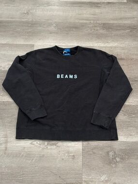 Beams Plus Japan Sweatshirt Mens XL Black BIG Logo Cewneck Cotton